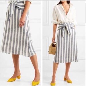 J. Crew Point Sur Shipwreck Striped Linen Tie Front Midi Skirt Women’s Sz 10